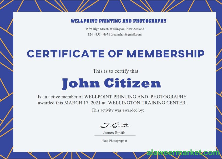 USA membership certificate